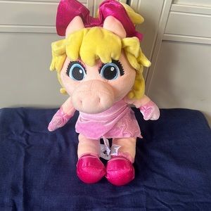 Official Disney Store Muppet Babies Miss Piggy 14" Plush Sparkly Pink Bow Dress